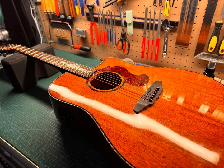 Guitar repair and setup at The Guitar Surgeon workshop, Auckland — May 2026