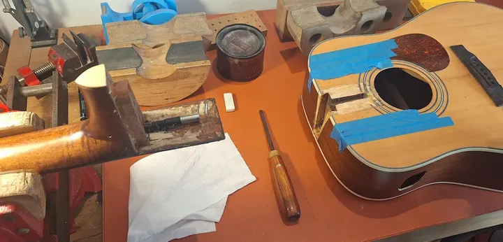 Guitar repair and setup at The Guitar Surgeon workshop, Auckland — May 2026