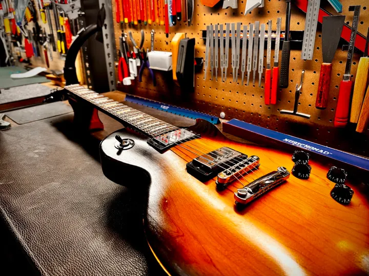Guitar repair and setup at The Guitar Surgeon workshop, Auckland — May 2026